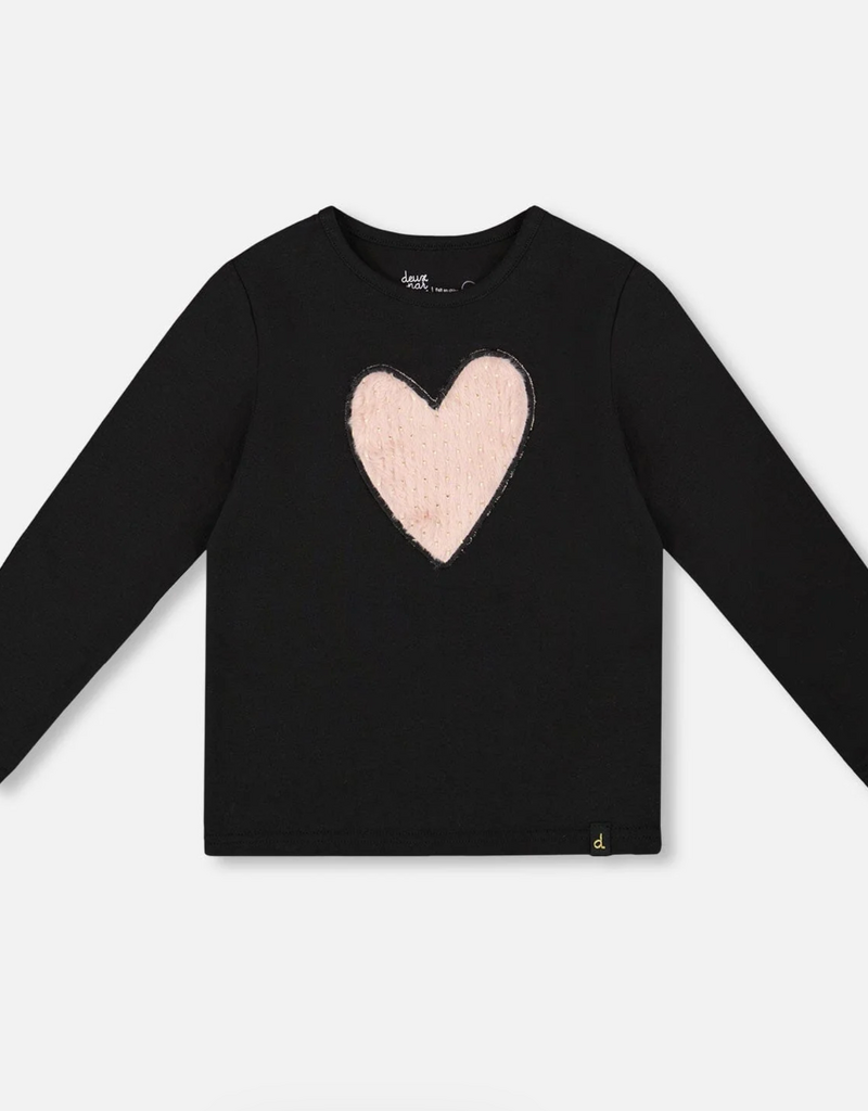 Deux par Deux Organic Cotton L/S T-Shirt Black w/Heart