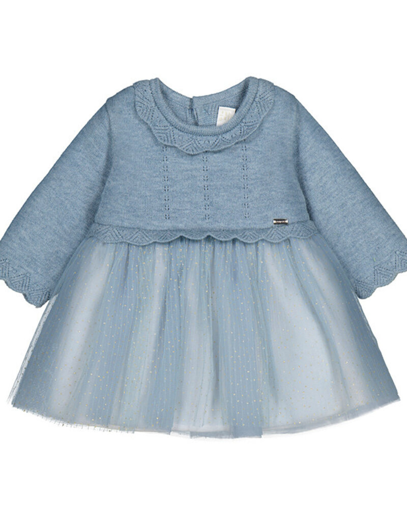 Mayoral Dusty Blue Tricot Tulle dress