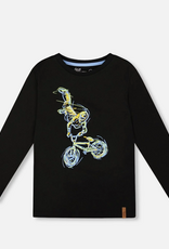 Deux par Deux L/S Cotton Jersey Tee Black Biker Print