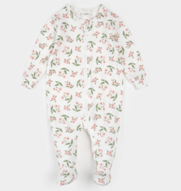 Petit Lem FOOTED SLEEPER KNIT-OFFWHITE W/ROSEY FLOWERS