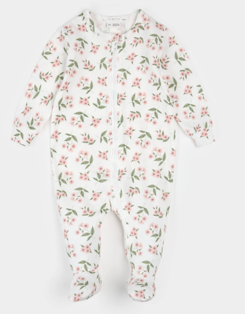 Petit Lem FOOTED SLEEPER KNIT-OFFWHITE W/ROSEY FLOWERS