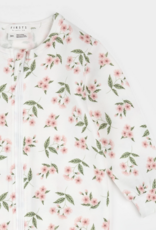Petit Lem FOOTED SLEEPER KNIT-OFFWHITE W/ROSEY FLOWERS