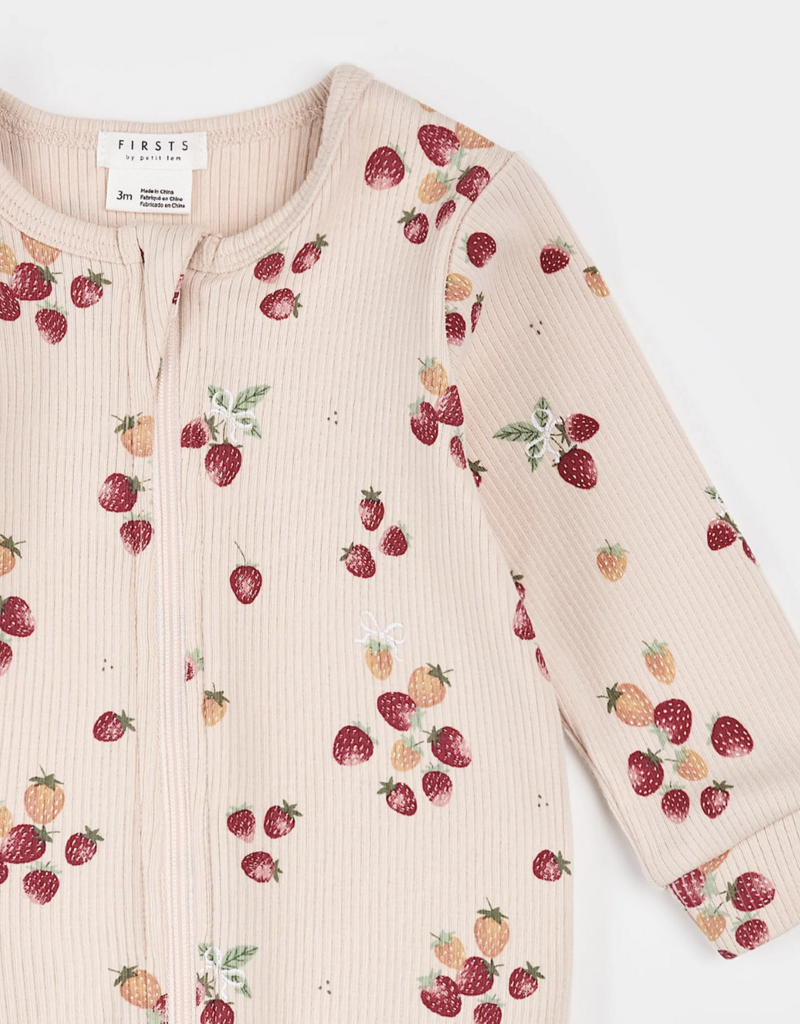 Petit Lem FOOTED SLEEPER KNIT LT PINK W/STRAWBERRIES