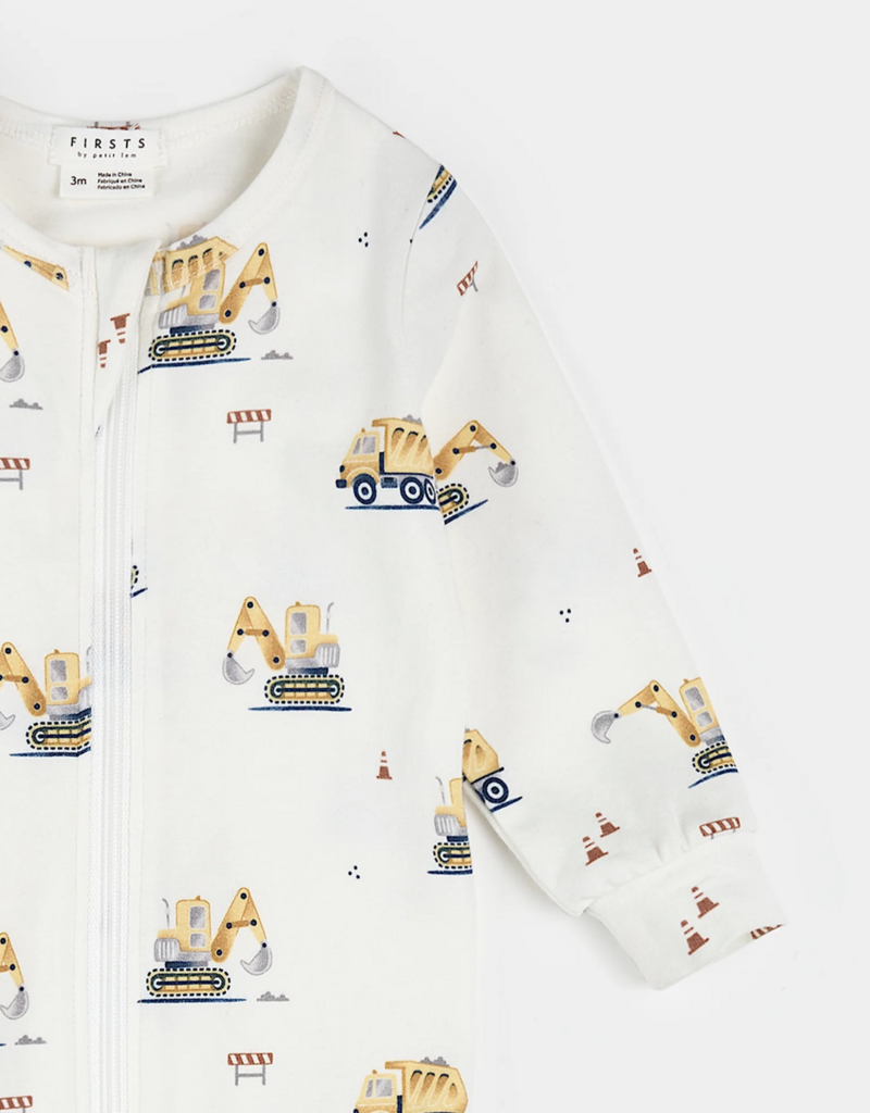 Petit Lem FOOTED SLEEPER KNIT-OFFWHITE W/TRUCKS