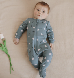 Petit Lem FOOTED SLEEPER KNIT-TEAL W/TULIPS