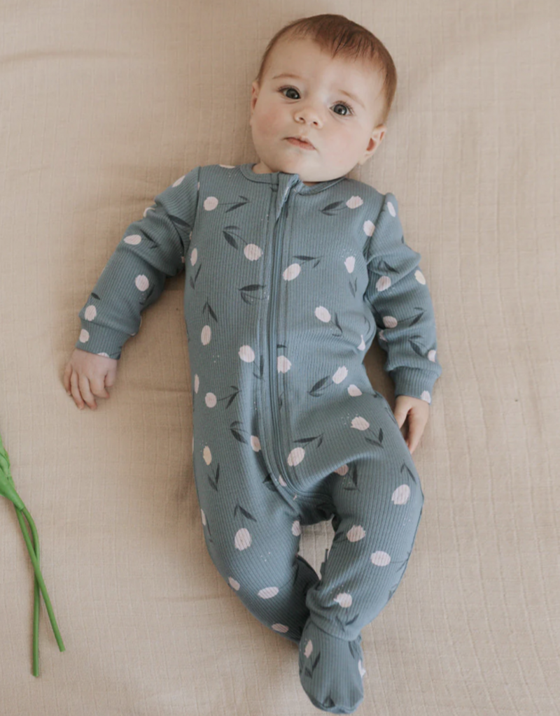 Petit Lem FOOTED SLEEPER KNIT-TEAL W/TULIPS