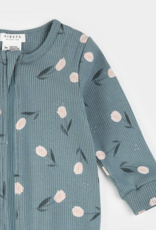 Petit Lem FOOTED SLEEPER KNIT-TEAL W/TULIPS