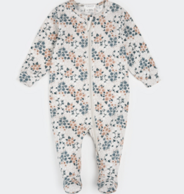 Petit Lem FOOTED SLEEPER KNIT FLOWERS BEIGE
