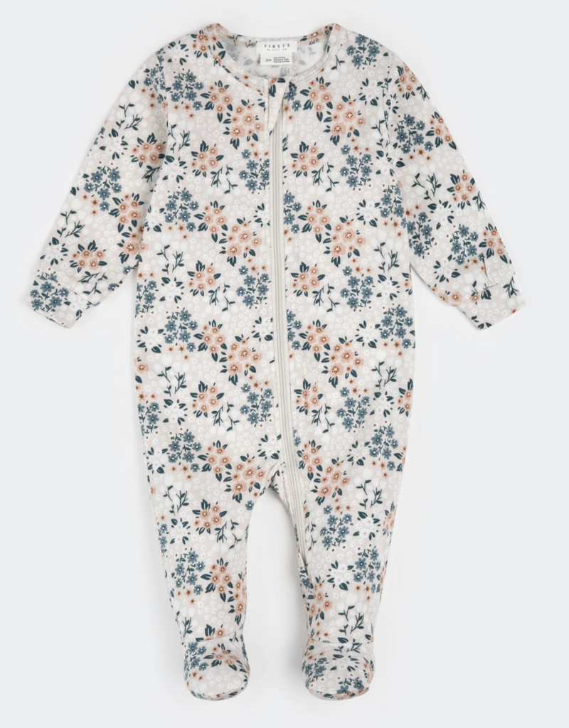 Petit Lem FOOTED SLEEPER KNIT FLOWERS BEIGE