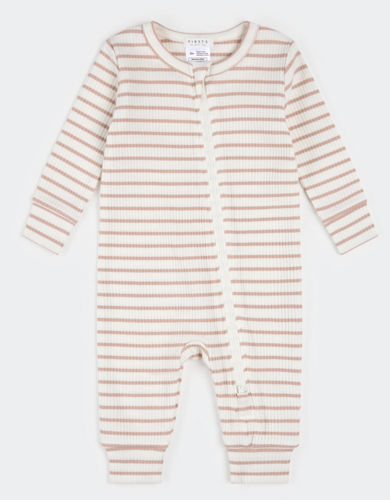 Petit Lem SLEEPER KNIT-OFFWHITE ROSE STRIPE