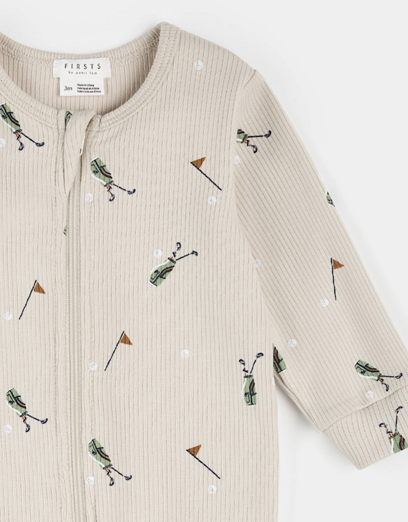 Petit Lem FOOTED SLEEPER KNIT-SAND GOLF CLUBS