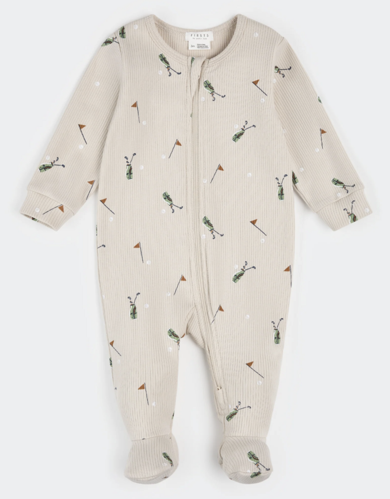 Petit Lem FOOTED SLEEPER KNIT-SAND GOLF CLUBS