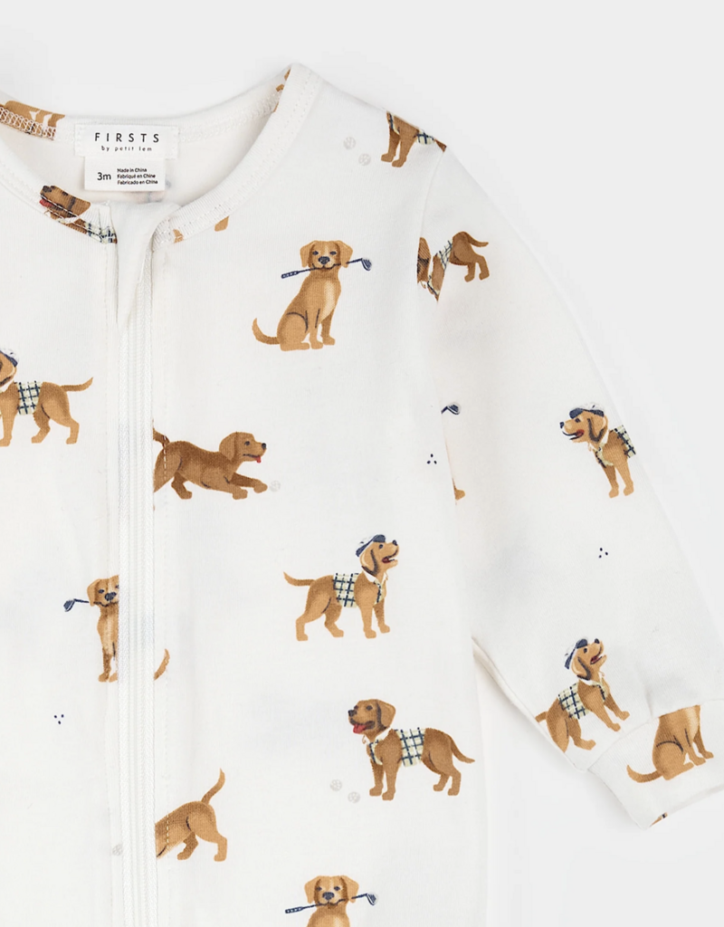 Petit Lem FOOTED SLEEPER KNIT-OFFWHITE W/PUPPIES