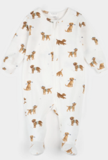 Petit Lem FOOTED SLEEPER KNIT-OFFWHITE W/PUPPIES