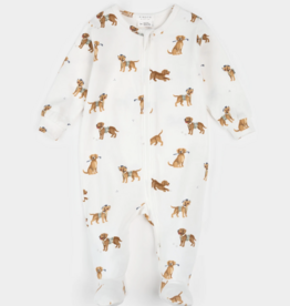 Petit Lem FOOTED SLEEPER KNIT-OFFWHITE W/PUPPIES