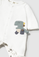 Mayoral White Velour Footie w/Dino Applique
