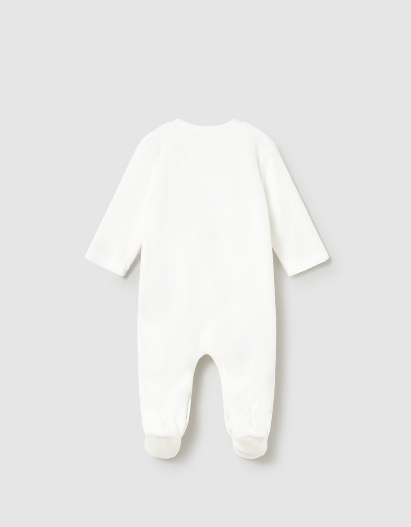 Mayoral White Velour Footie w/Dino Applique