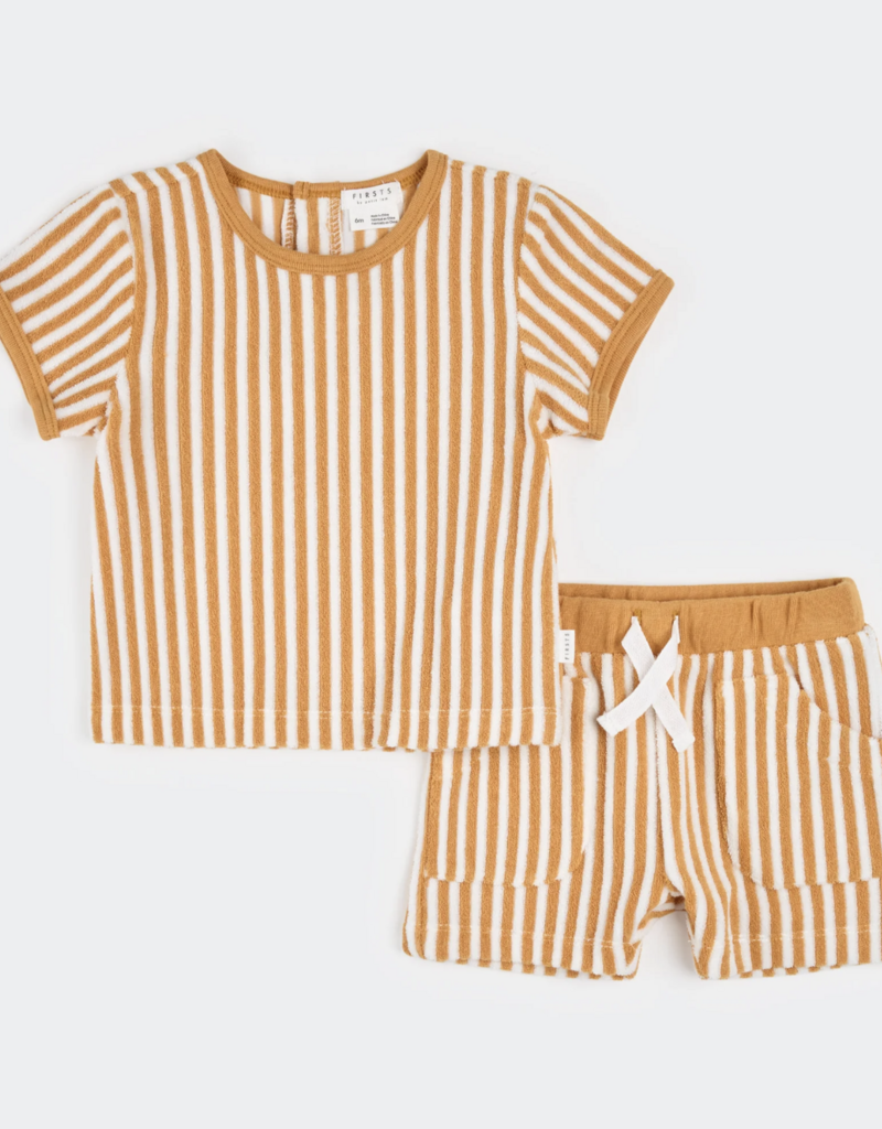 Petit Lem 2PC SET S/S TOP SHORTS KNIT-YELLOW GOLD STRIPE