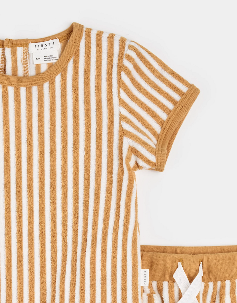 Petit Lem 2PC SET S/S TOP SHORTS KNIT-YELLOW GOLD STRIPE