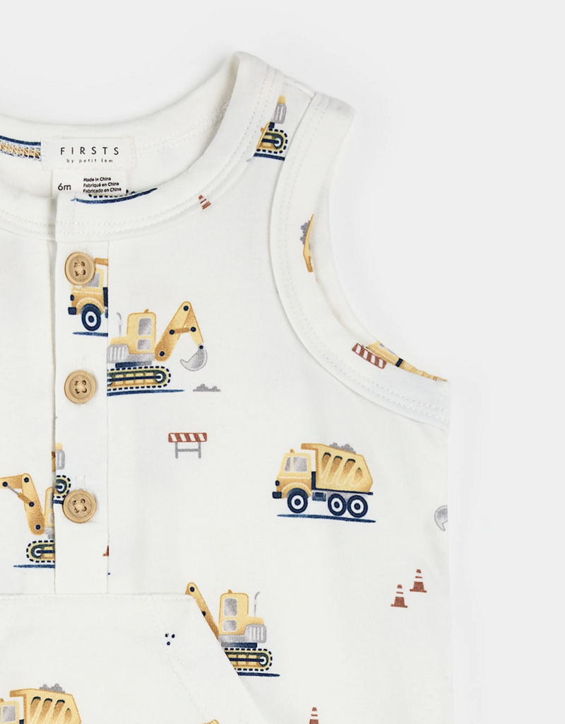 Petit Lem ROMPER KNIT-OFFWHITE W/TRUCKS