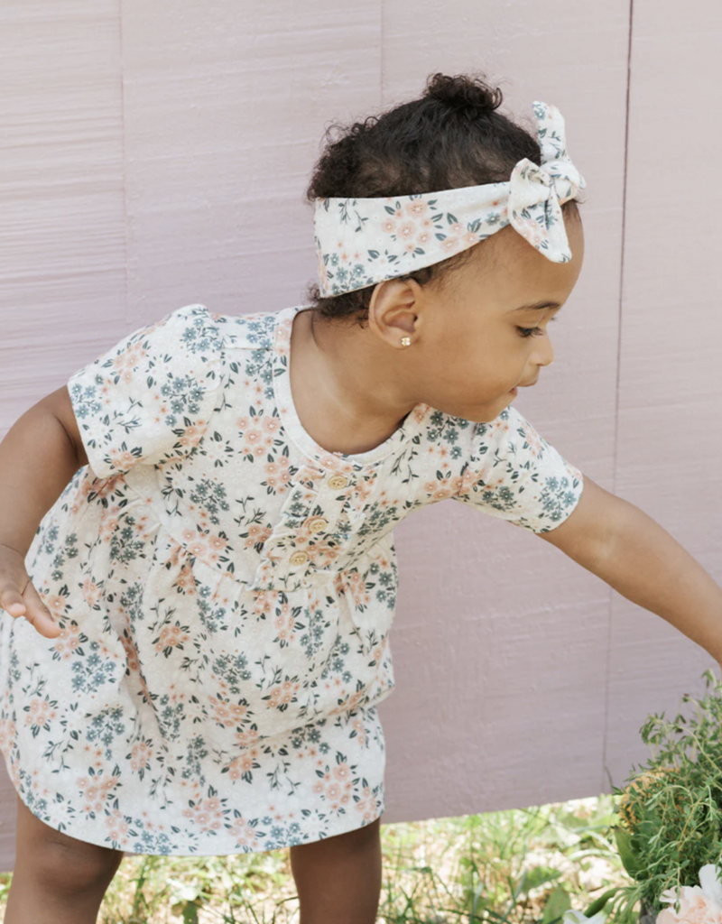 Petit Lem S/S BODYSUIT DRESS KNIT-BEIGE W/FLOWERS