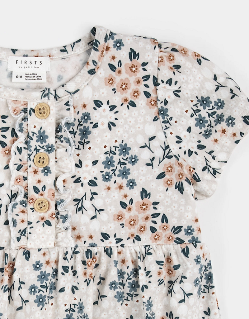 Petit Lem S/S BODYSUIT DRESS KNIT-BEIGE W/FLOWERS