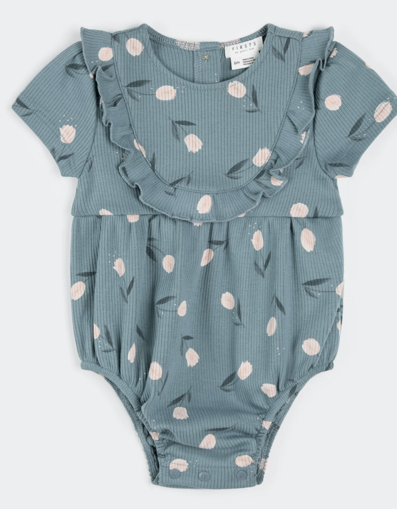 Petit Lem S/S BODYSUIT KNIT-TEAL W/TULIPS