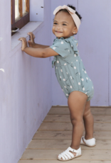 Petit Lem S/S BODYSUIT KNIT-TEAL W/TULIPS