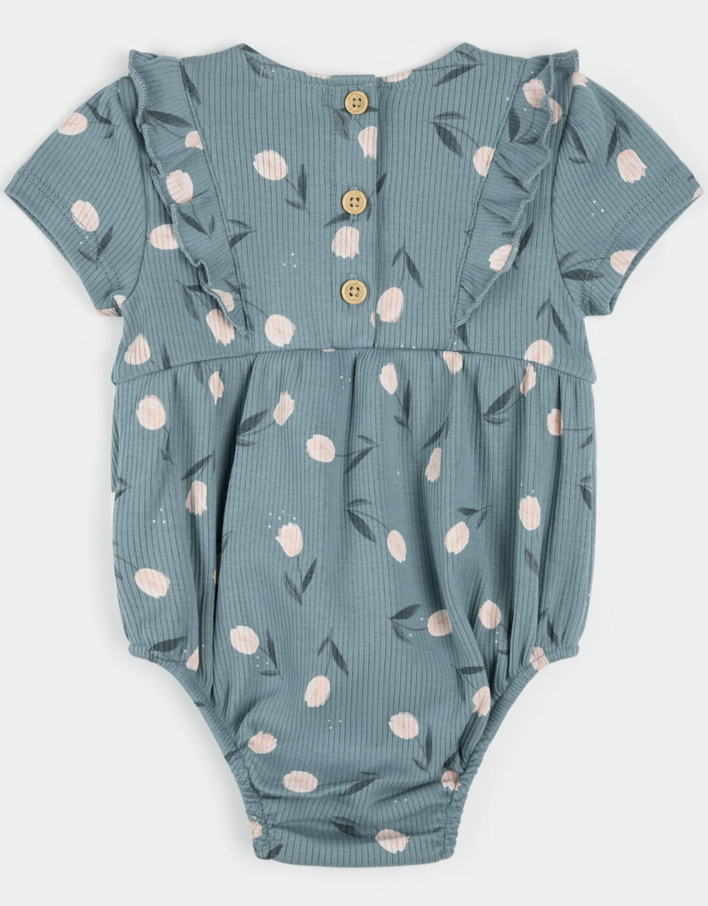 Petit Lem S/S BODYSUIT KNIT-TEAL W/TULIPS