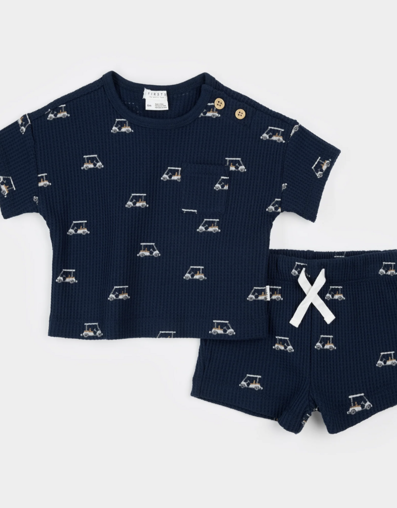Petit Lem 2PC SET S/S TOP SHORTS KNIT-NAVY GOLF CARTS