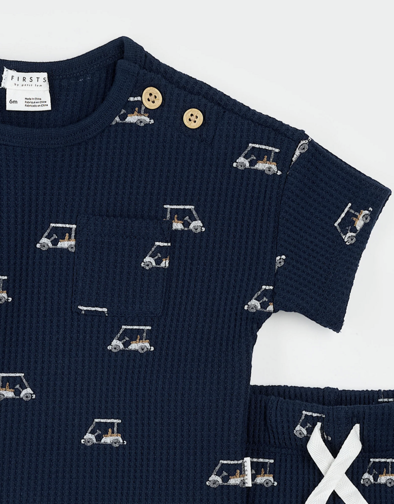 Petit Lem 2PC SET S/S TOP SHORTS KNIT-NAVY GOLF CARTS