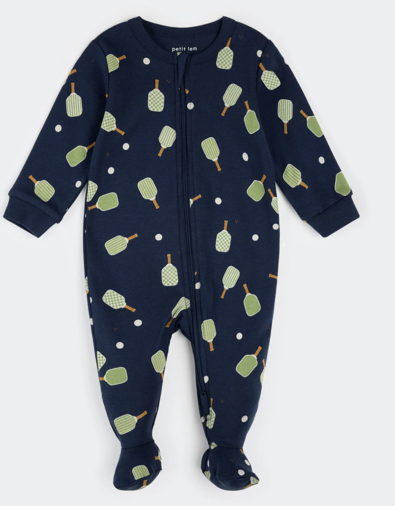 Petit Lem FOOTED SLEEPER KNIT-NAVY PICKLEBALL