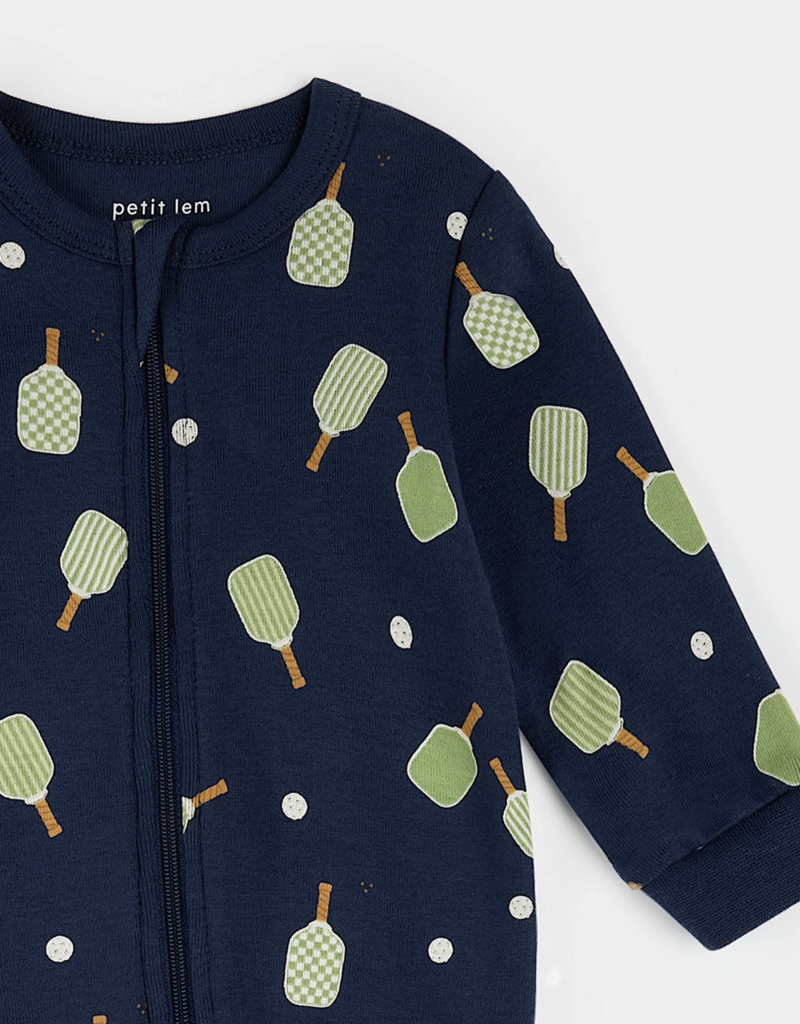 Petit Lem FOOTED SLEEPER KNIT-NAVY PICKLEBALL