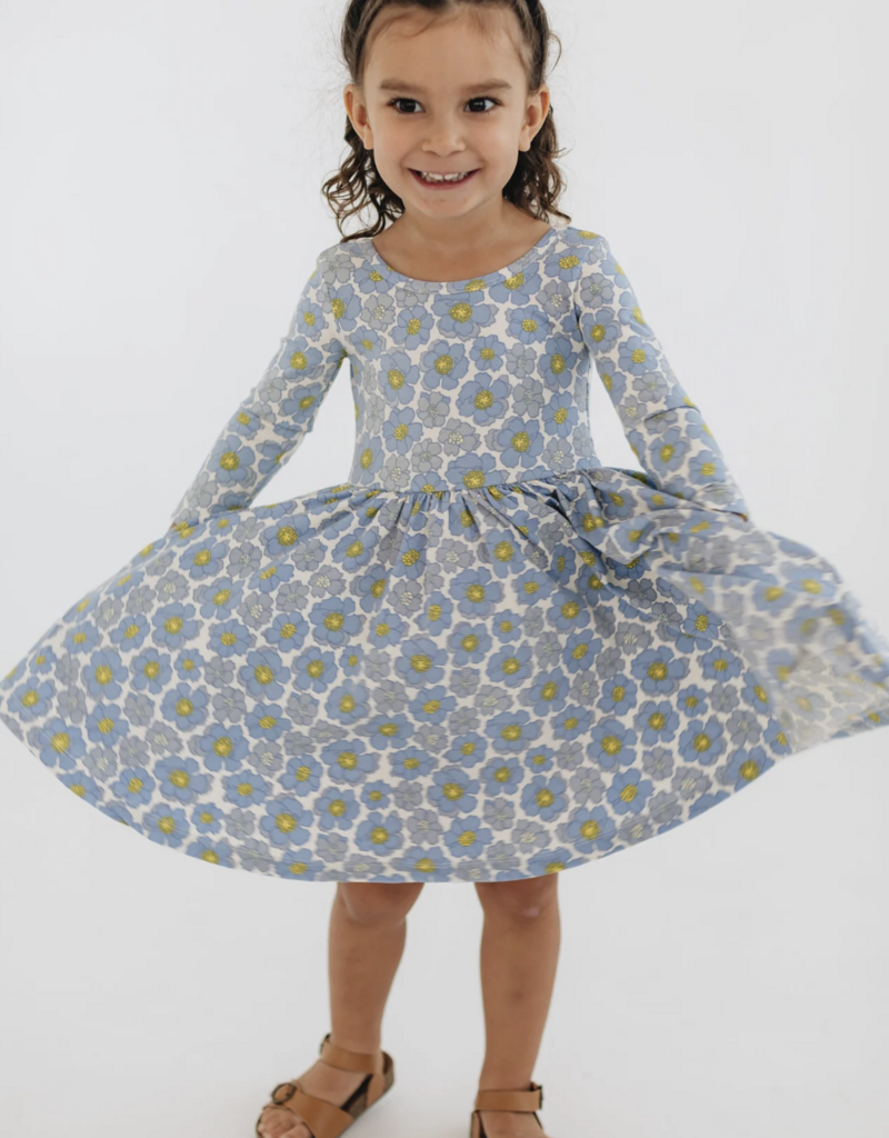 Good Apples Kids 3/4 Sleeve Twirl Dress Periwinkle Meadow
