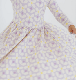 Good Apples Kids 3/4 Sleeve Twirl Dress Pale Purple Petals