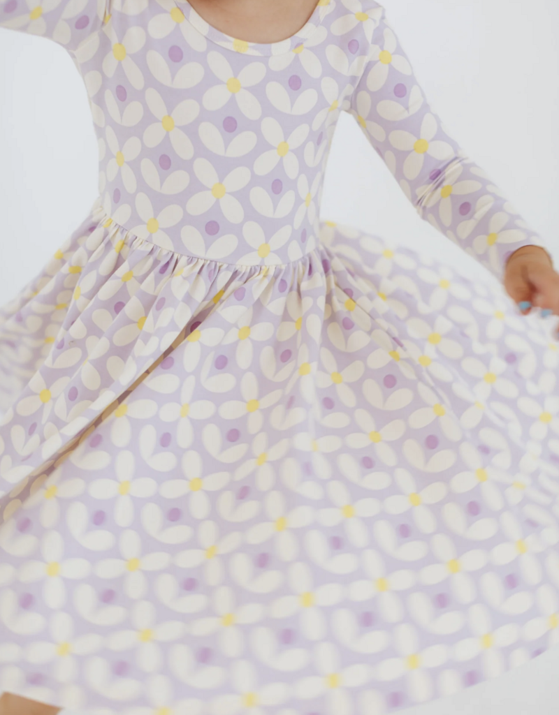 Good Apples Kids 3/4 Sleeve Twirl Dress Pale Purple Petals