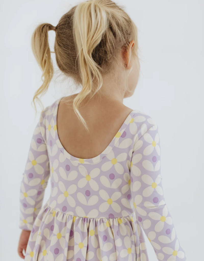 Good Apples Kids 3/4 Sleeve Twirl Dress Pale Purple Petals