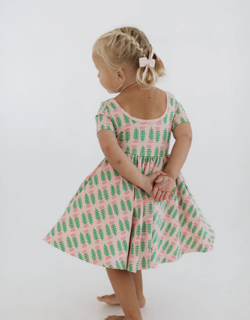 Good Apples Kids S/S Twirl Dress Pink Tulips
