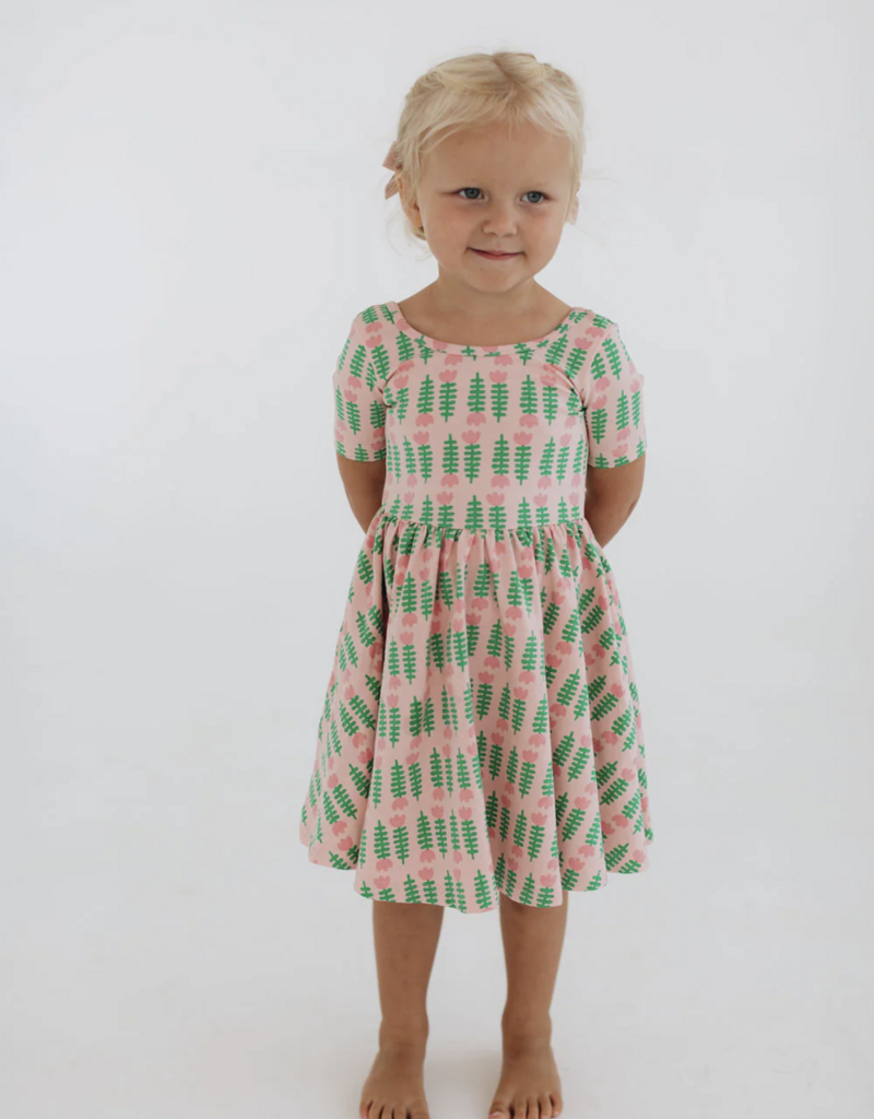 Good Apples Kids S/S Twirl Dress Pink Tulips