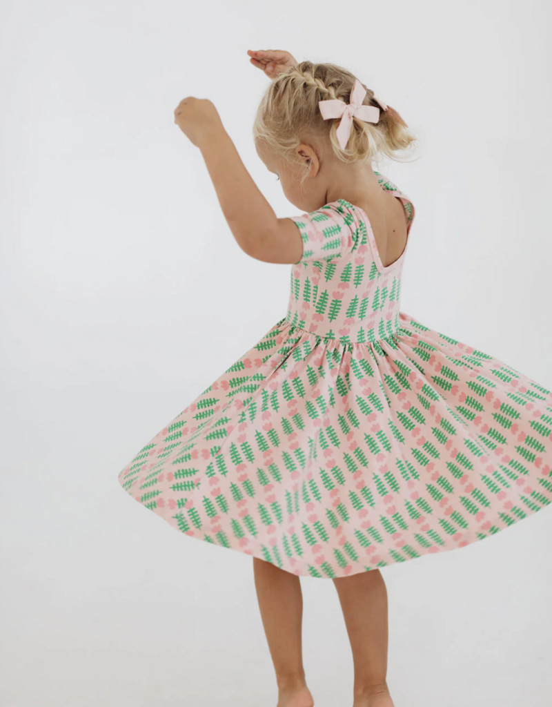Good Apples Kids S/S Twirl Dress Pink Tulips
