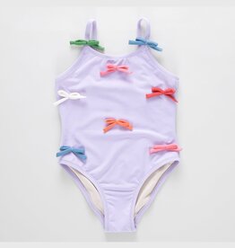 Pink Chicken girls lottie suit - lavender multi bow applique