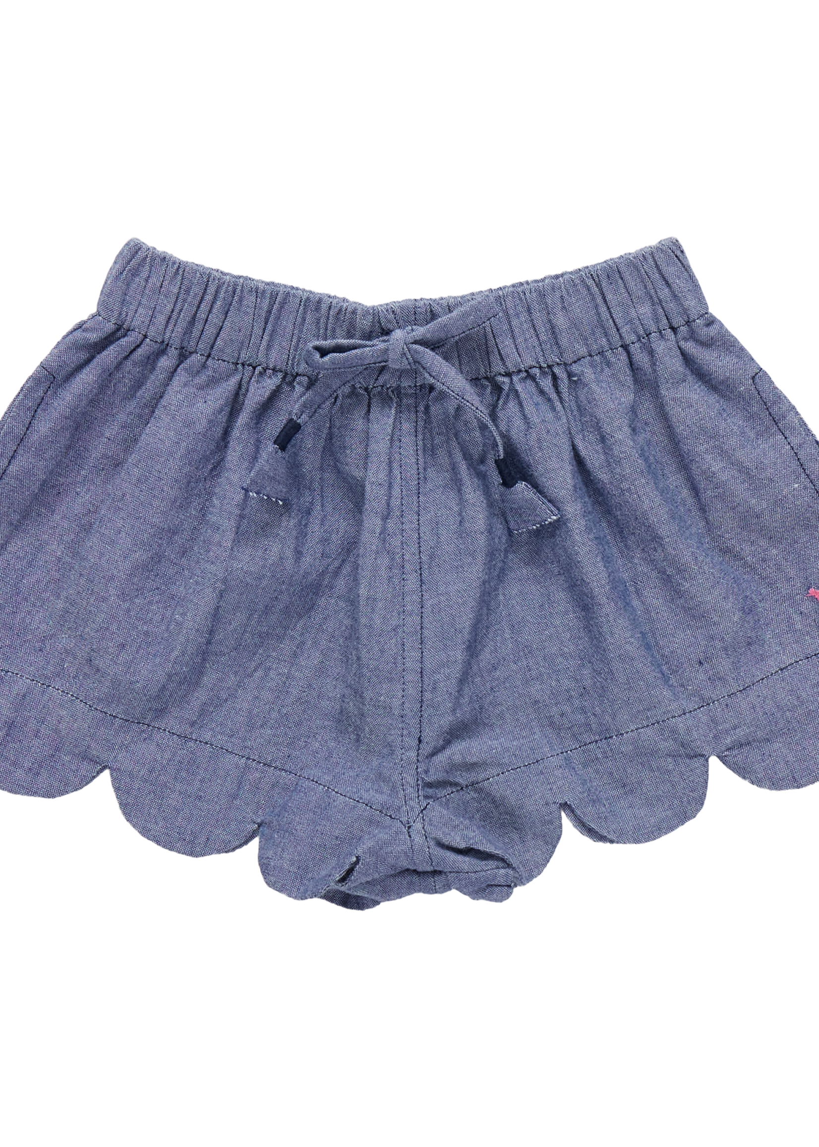 Pink Chicken Scallop Shorts Chambray