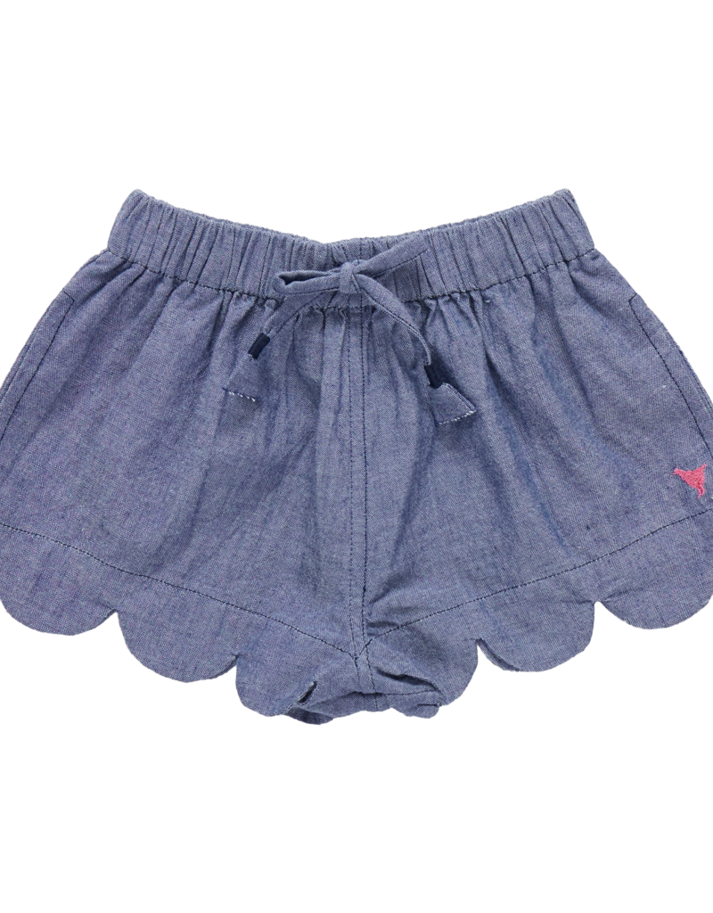 Pink Chicken Scallop Shorts Chambray