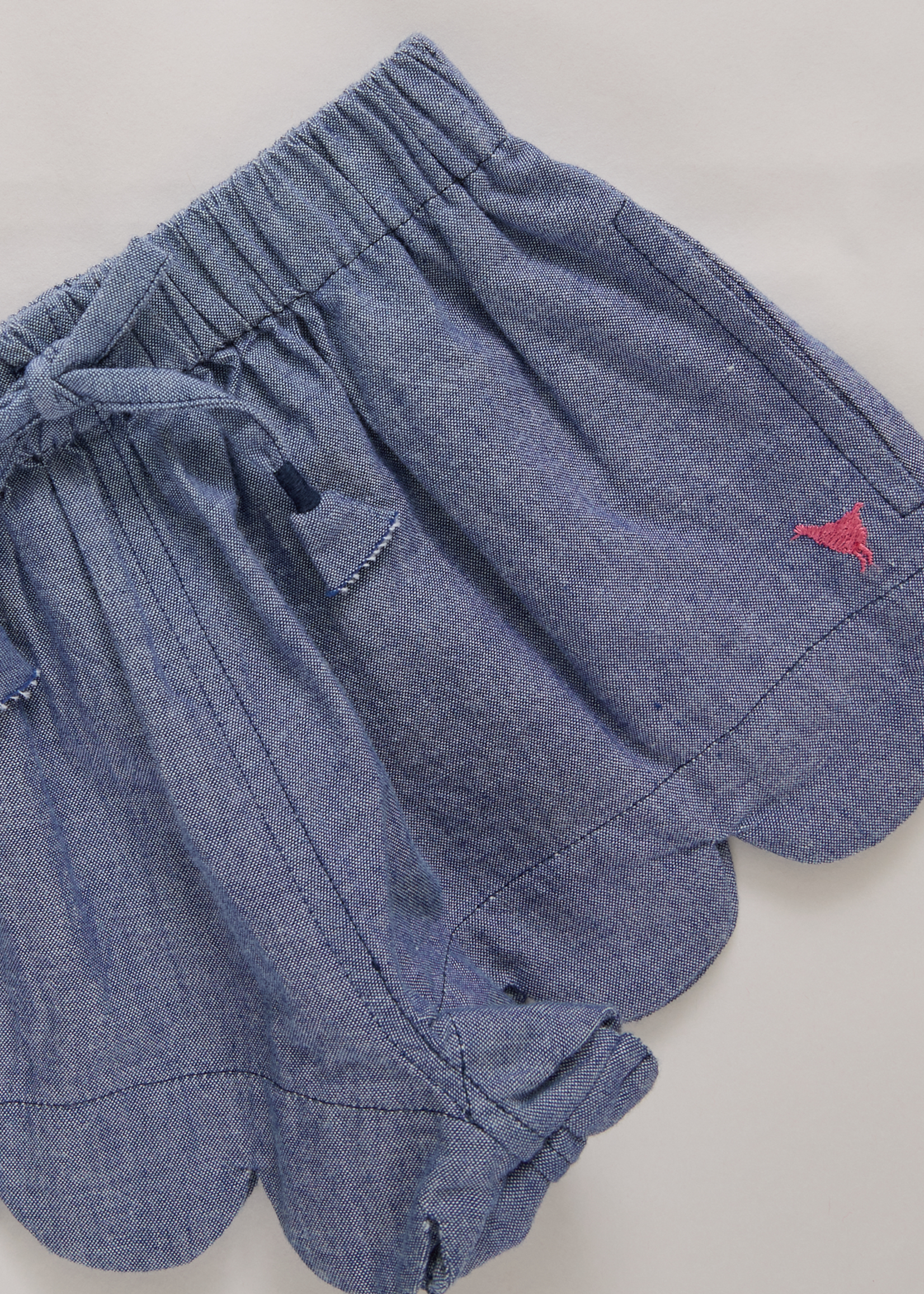 Pink Chicken Scallop Shorts Chambray