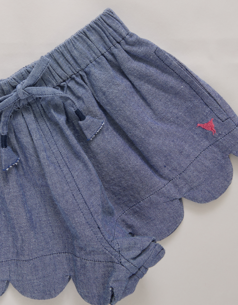 Pink Chicken Scallop Shorts Chambray