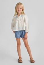 Pink Chicken Scallop Shorts Chambray