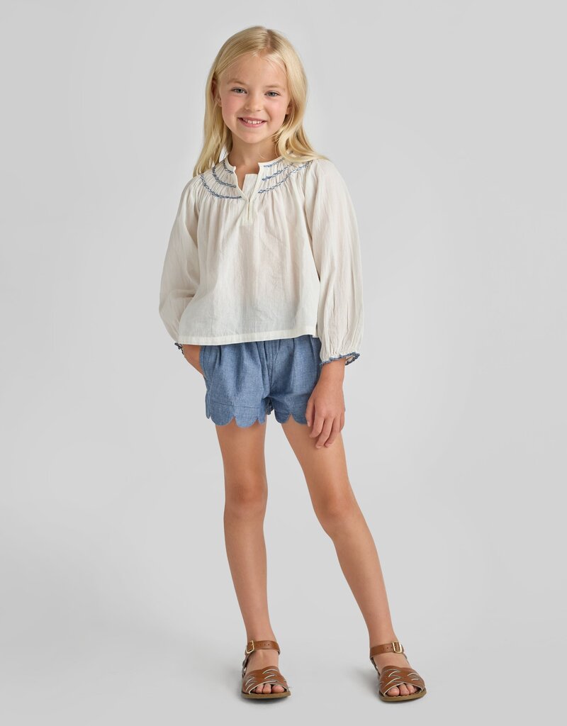 Pink Chicken Scallop Shorts Chambray