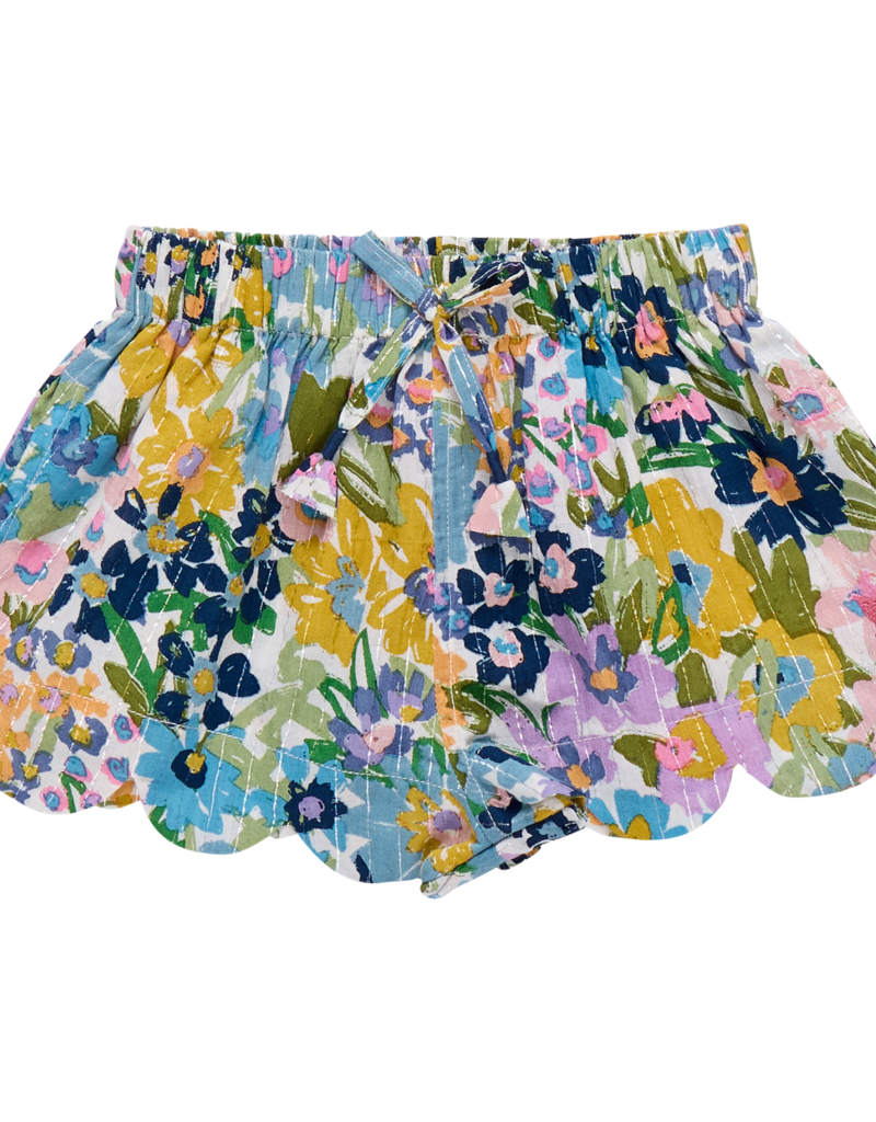 Pink Chicken Scallop Short Blue Large Sketched Floral