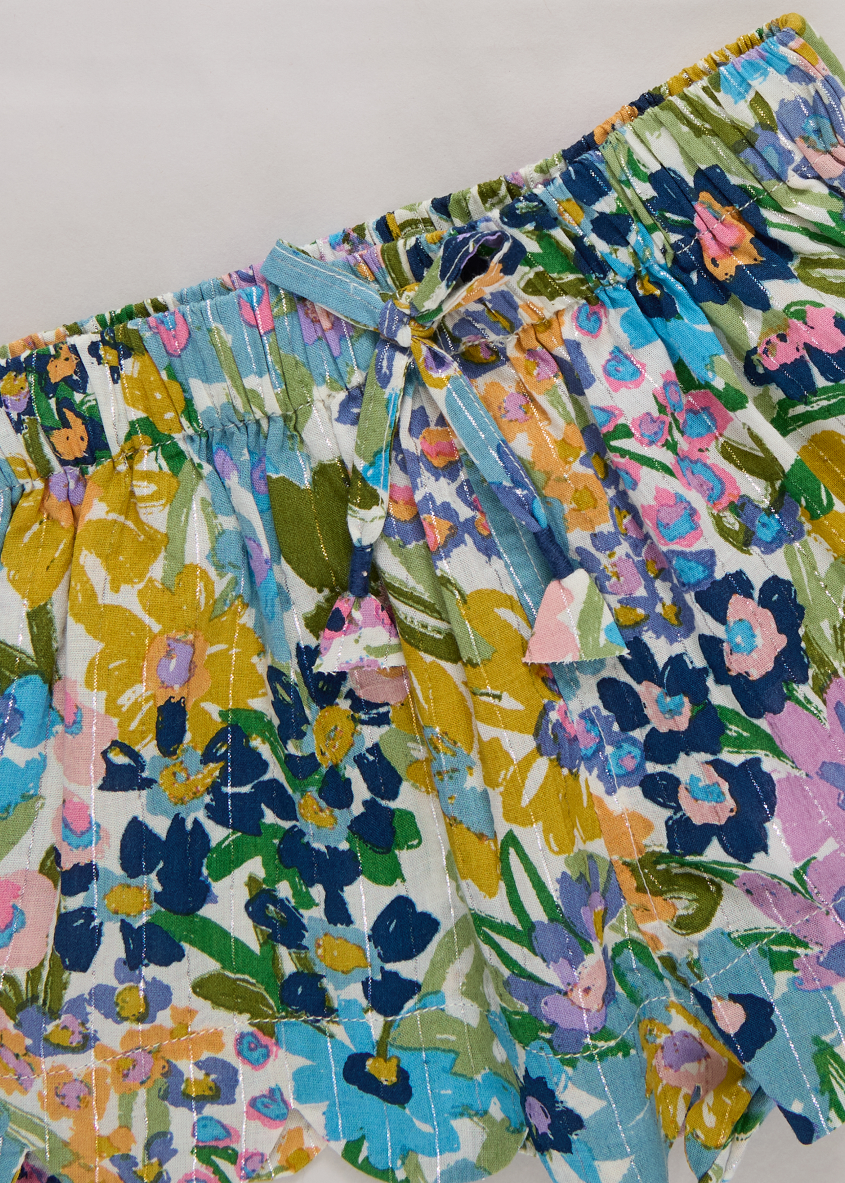 Pink Chicken Scallop Short Blue Large Sketched Floral
