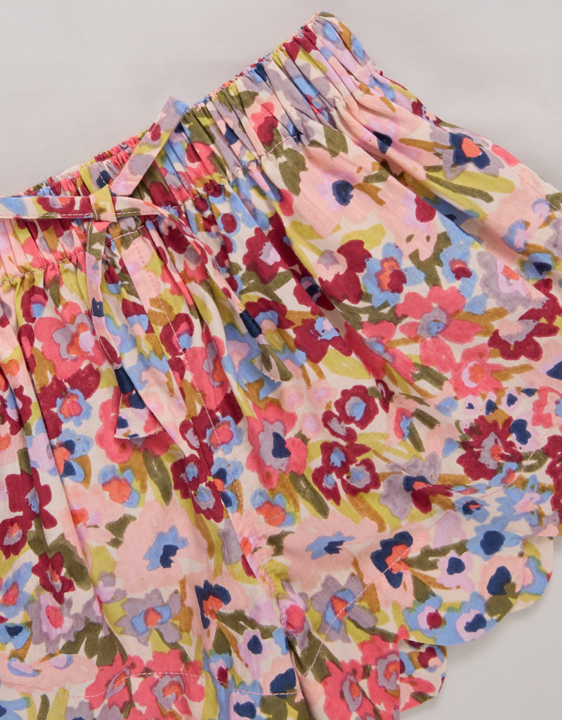 Pink Chicken Scallop Short Burgundy Sketched Floral